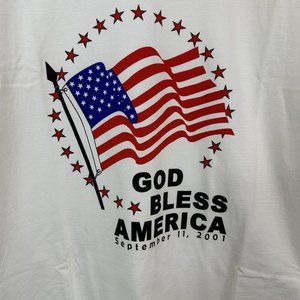 Vtg God Bless America Mens T-shirt 9/11 Patriotic Honor USA Flag XL White Read